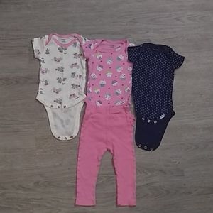 Lot of 4, 3 onesies and 1 pants